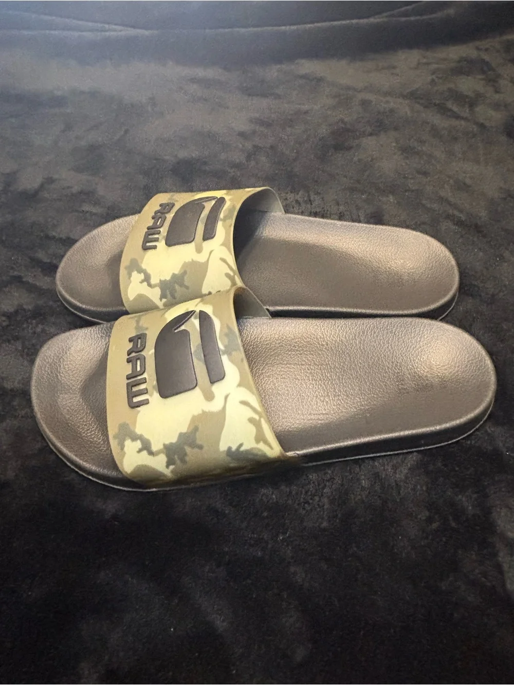 G-Star men Olive Camo Slide Sandals with Black Footbed